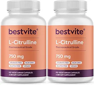 BESTVITE L- Citrullin 750mg per kapsel (240 vegetariske kapsler) (120 x 2) - Ingen stearater - Ingen silica - Ingen Fillers - Ikke GMO - Gluten Free - Vegan