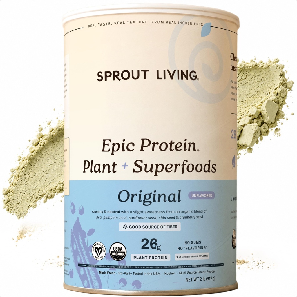 Sprud Living Plant baseret protein & Superfoods Powder, Original, Unflavored Medical 124; Organic Protein Powder, Vegan, Non Dairy, Non-GMO, Gluten Free, Sugar Free, Perfect Keto Drink Mix (2 LB)