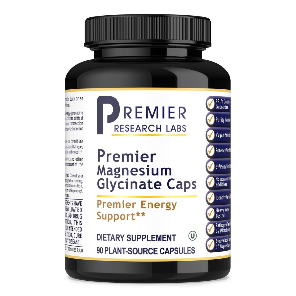 Premier Research Labs Magnesium Glycinate Supplement - Pure Magnesium, Høj Absorption, Understøtter søvnkvalitet, Chelated, Vegan, tredjepart testet, Premier Energy Support - 90 kapsler