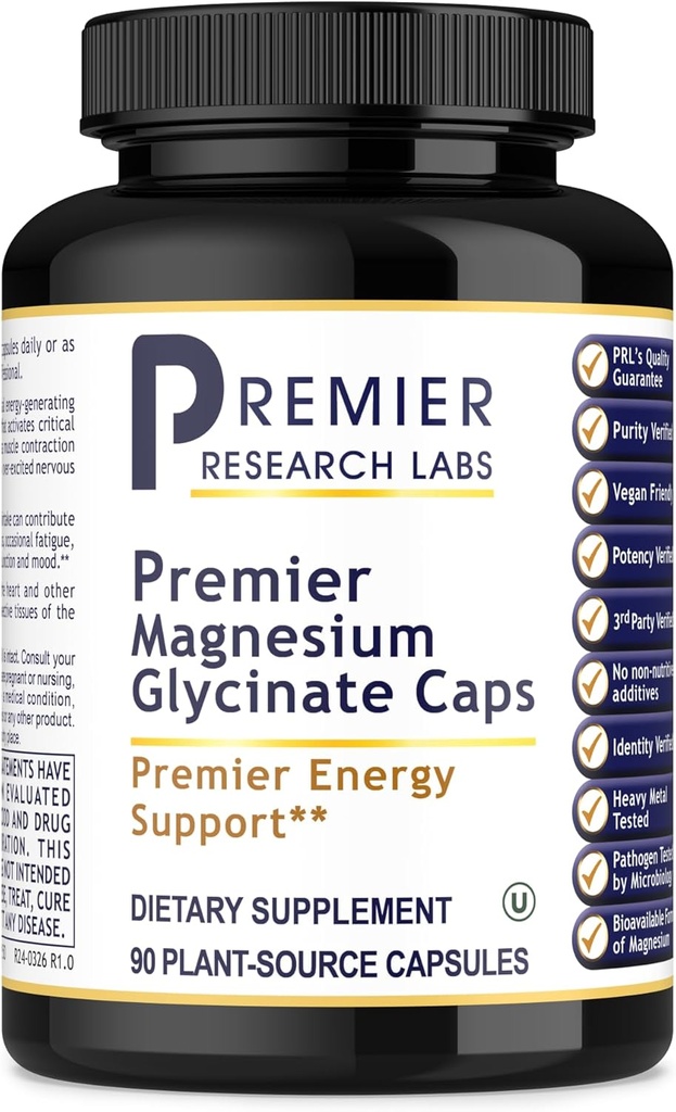 Premier Research Labs Magnesium Glycinate Supplement - Pure Magnesium, High Absorption, Supports Sleep Quality, Chelated, Vegan, Third Party Tested, Premier Energy Support - 90 Capsules