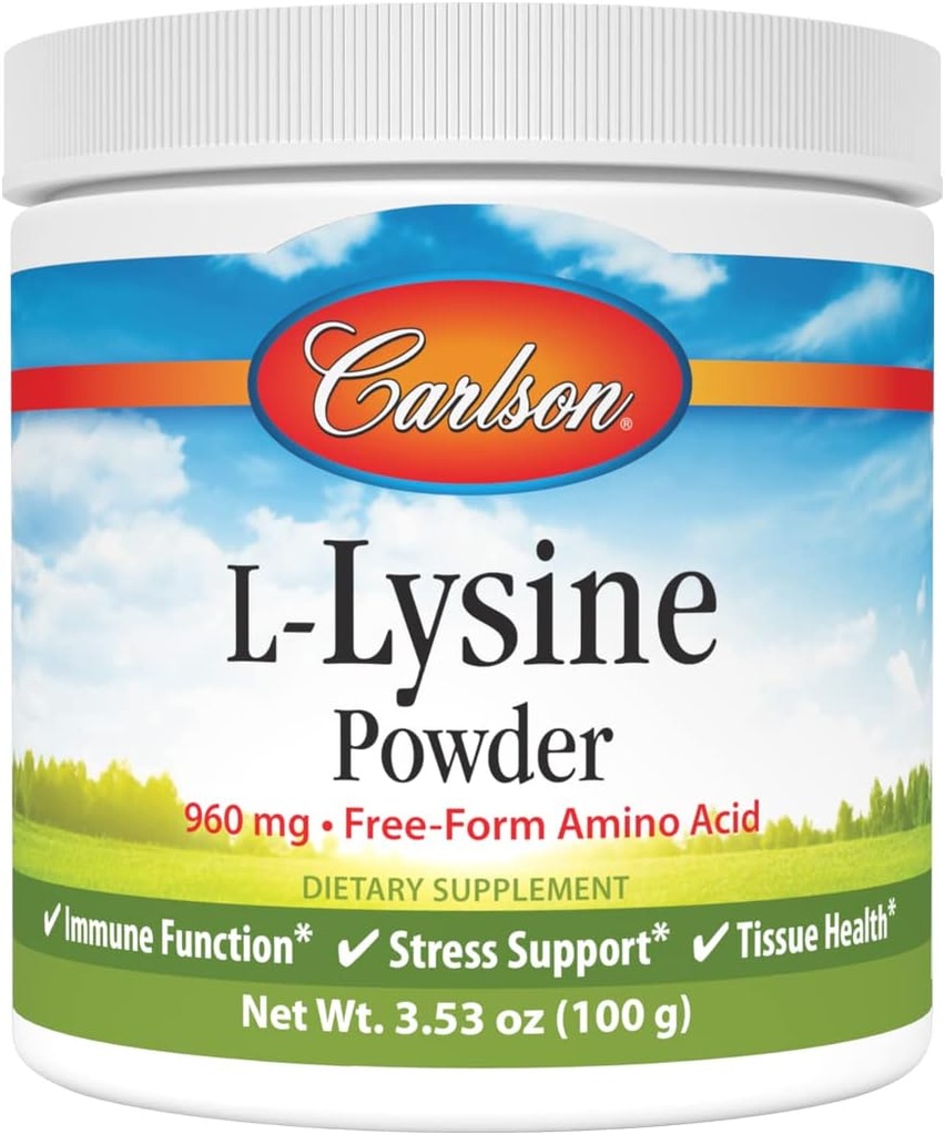 Carlson - L- Lysin Powder, Free- Form Aminosyre, 960 mg, Understøtter sund Tissue & Muscle Development, 3,53 oz (100 g)