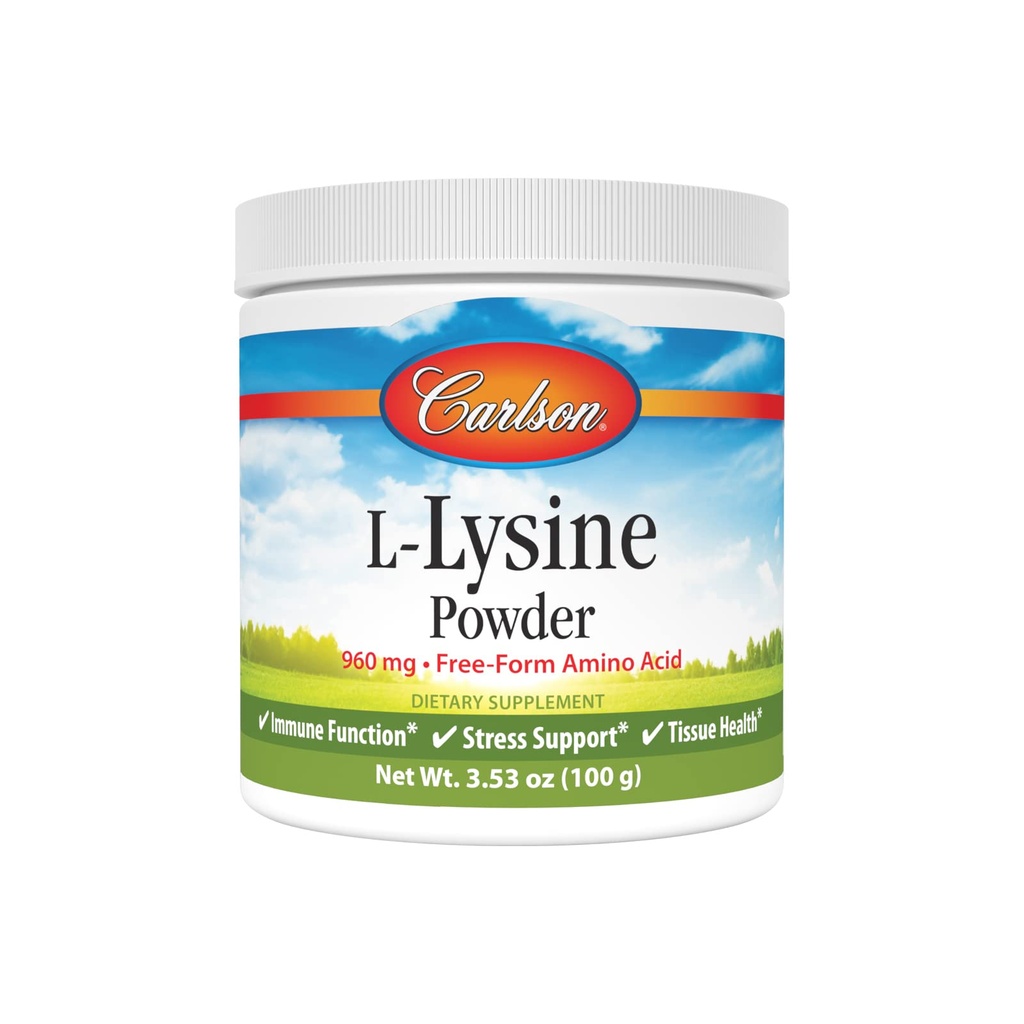 Carlson - L- Lysin Powder, Free- Form Aminosyre, 960 mg, Understøtter sund Tissue & Muscle Development, 3,53 oz (100 g)