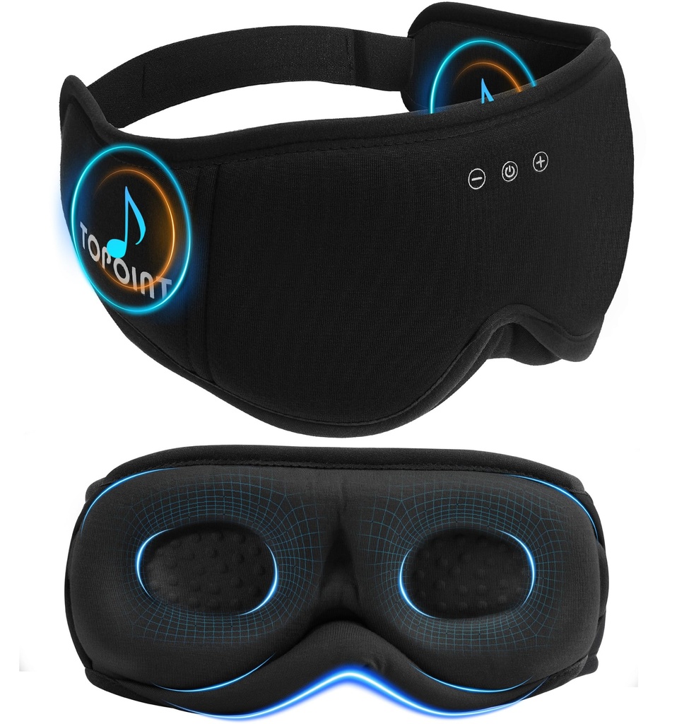 Sleep Mask with Headphones Bluetooth 5.4, TOPOINT 3D Eye Mask Blackout with Soft Bamboo Cotton for Side Sleepers Women Men, Sleep Headphones Earphones HD Speaker Microphone for Travel Meditation Gift