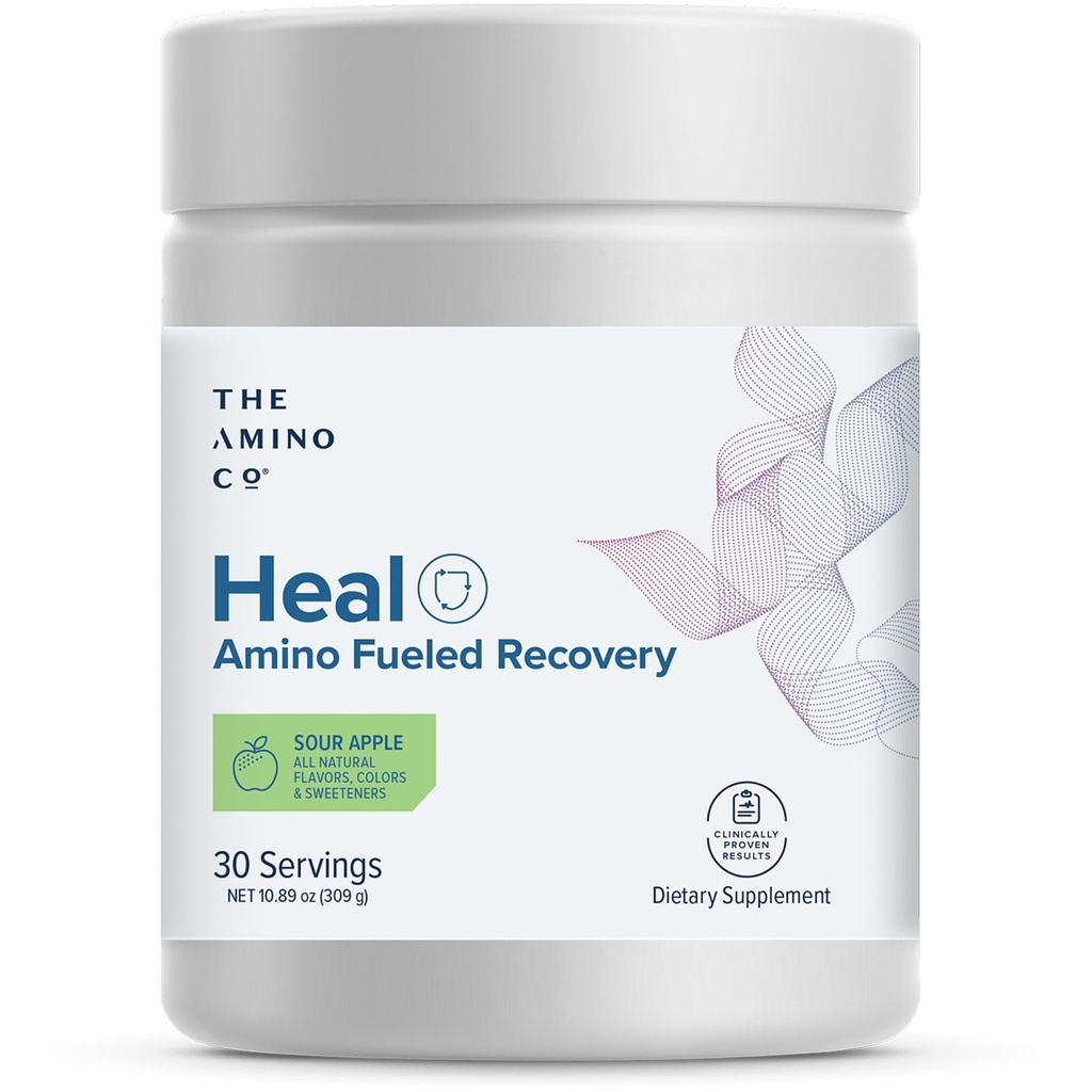 Amino Co. - Heal - Post Workout Recovery Drikke med Pure Eaa Aminosyre formel -Creatin monohydrat pulver til effektiv muskel reparation, Vegan, og Keto- venligt med sour Apple Flavor - 10.89oz.