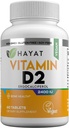 HAYAT Vitamins Vegan Vitamin D2 2400 IU (60 MCG), Dietary Supplement for Bone, Teeth, Muscle and Immune Health Support, 2 Month Supply, All Natural, Certified Halal, 60 Tablets, Made in The USA