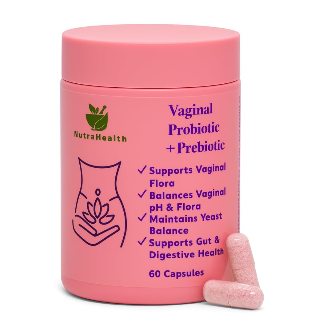 Vaginal Probiotic + Prebiotic for Women – Supports pH Balance, Yeast & Odor – with Lactobacillus rhamnosus, reuteri – Gut & Feminine Health – 60 Capsules