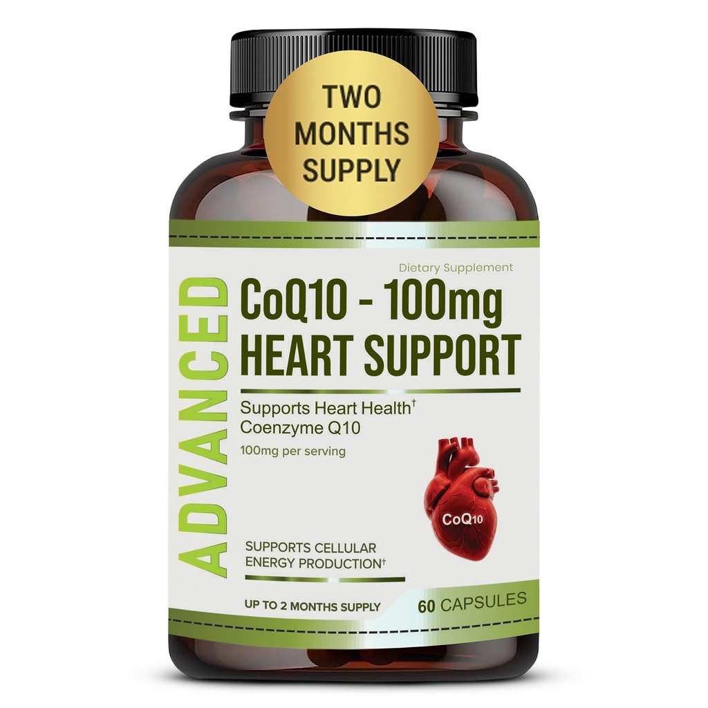 Heart Health CoQ10 100mg - High Absorption Coenzyme Q10 Supplement for Energy Production, Healthy Aging, Antioxidant, and Heart Support .Fight General Fatigue. 2 Months Supply.60 Liquid Capsules.
