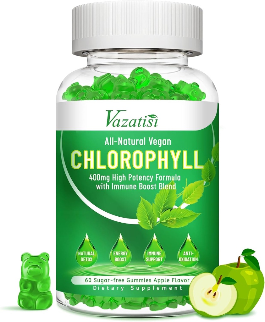 Chlorophyll Gummies - Super Green 13 i 1 med Ashwagandha C-vitamin Zink & kobber til Body Odor, Skin Energy immunforsvar Deodorant for kvinder - 60 Greve