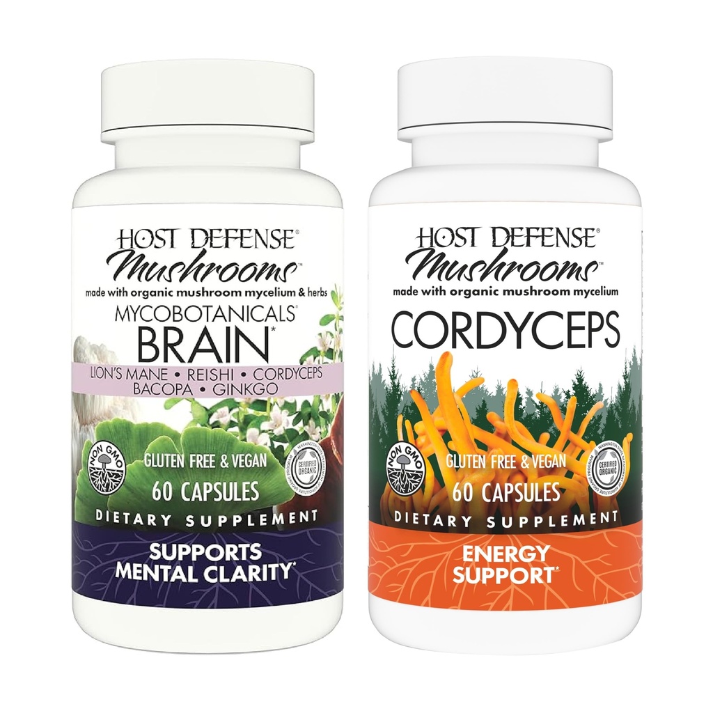 Host Defense Bundle med MycoBotanicals Brain * Kapsler, 60 Count & Cordyceps Kapsler, 60 Count - Support Memory & Focus - Support Immun Health & Energy *