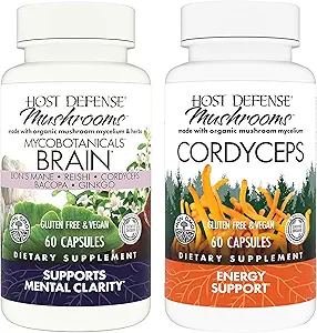 Host Defense Bundle med MycoBotanicals Brain * Kapsler, 60 Count & Cordyceps Kapsler, 60 Count - Support Memory & Focus - Support Immun Health & Energy *
