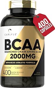 Carlyle BCAA Kapsler: 124; 2000mg: 124; 400 Powder Pills: 124; Aminosyrer: Supplement Blend: 124; for kvinder og mænd: 124; med L- Isoleucin, L- Leucin, L- Valine: 124; Non- GMO og Gluten Free