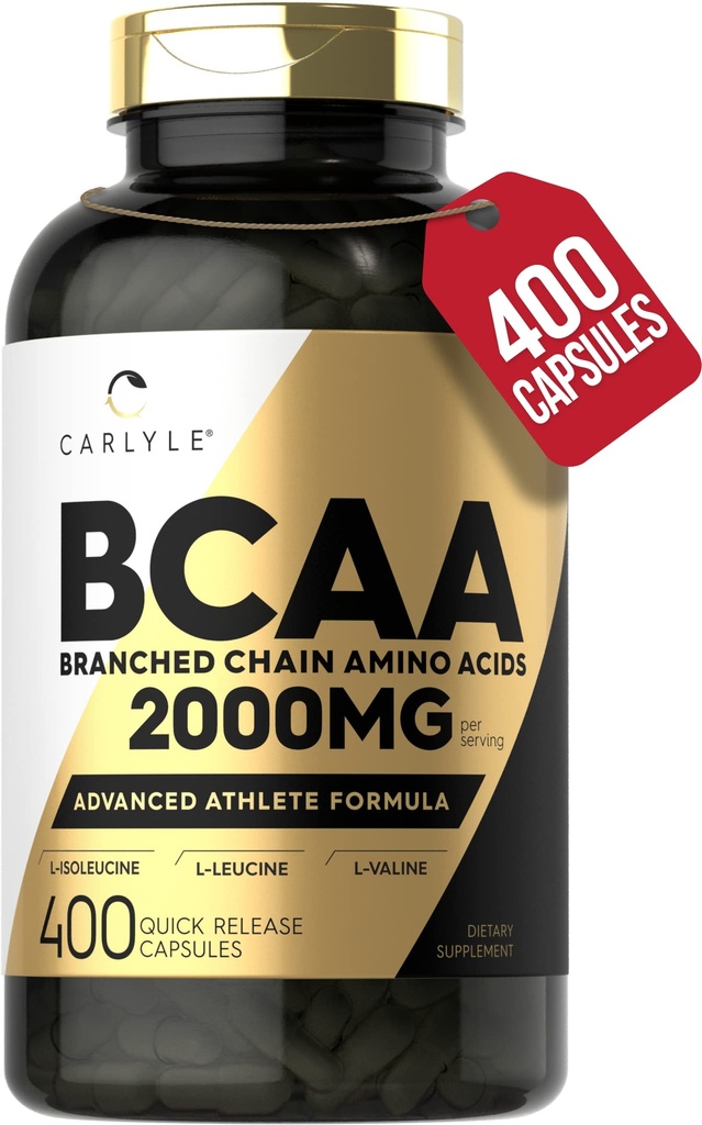 Carlyle BCAA Kapsler: 124; 2000mg: 124; 400 Powder Pills: 124; Aminosyrer: Supplement Blend: 124; for kvinder og mænd: 124; med L- Isoleucin, L- Leucin, L- Valine: 124; Non- GMO og Gluten Free