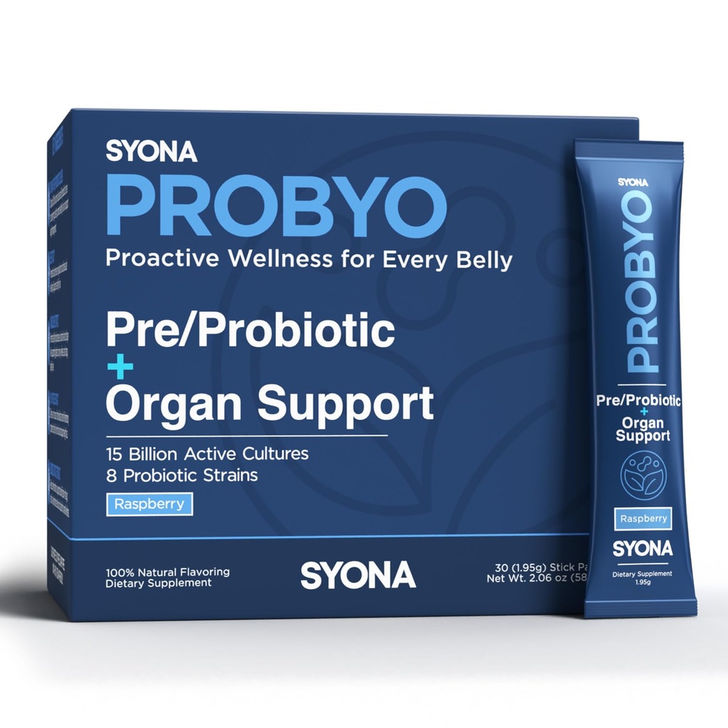 SYONA PROBYO No Bloat Probiotic Blend 15B CFU 8 Strains for Gut Support Men & Women with Beet Root & Dandelion Extract, 30 Stick Packs