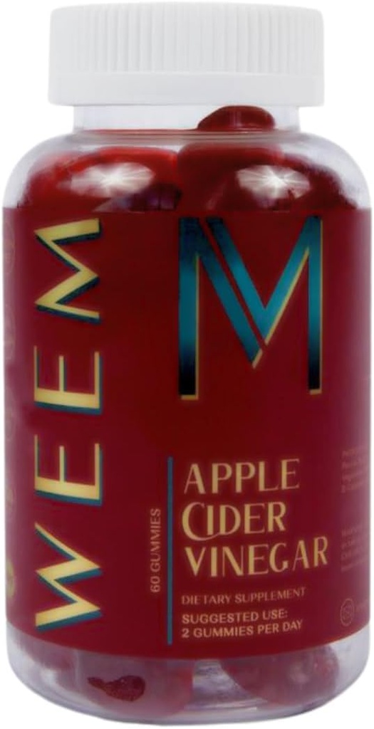 WEEM Apple Cider Vinegar Gummies - Natural, Vegan ACV med folinsyre - Gluten Free - Vitamin B12 - Premium Detox & Vægt Supplement- Hjælper fordøjelse for kvinder og mænd