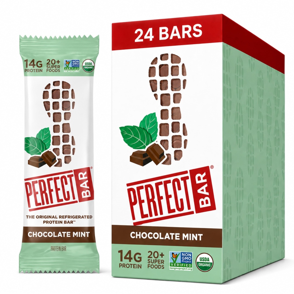 Perfect Bar, Chocolate Mint Protein Bar, High Protein, Organic, Gluten Free, Soy Free, Non GMO, No Sugar Alcohols, 2.3 Ounce Bar, 24 Count