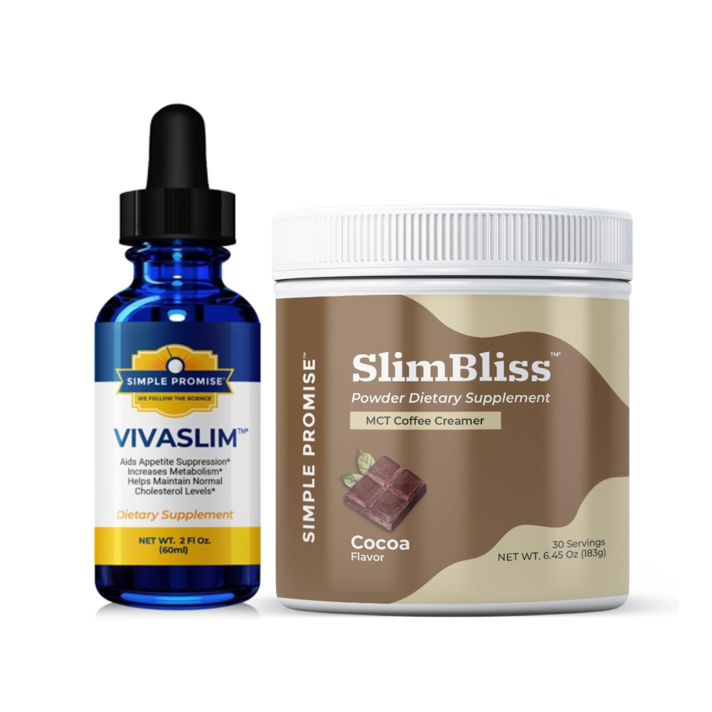 Simple Promise Daily Metabolism Support Bundle – Supports Metabolism, Appetite Control & Energy – VivaSlim Liquid Drops & SlimBliss MCT Coffee Creamer for Weight Management & Digestion – 30 Day Supply