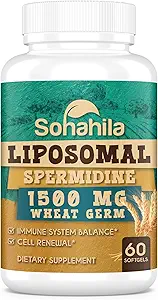 Spermidin Supplement 15 MG - 99% Renhed, Høj Absorption, 1500 MG Gæret Hvede Germ Extract med Zink & Thiamin, Spermidin for Mænd & Kvinder - Cellular Fornyelse, Aging Defense, Energy, 180 Softgels