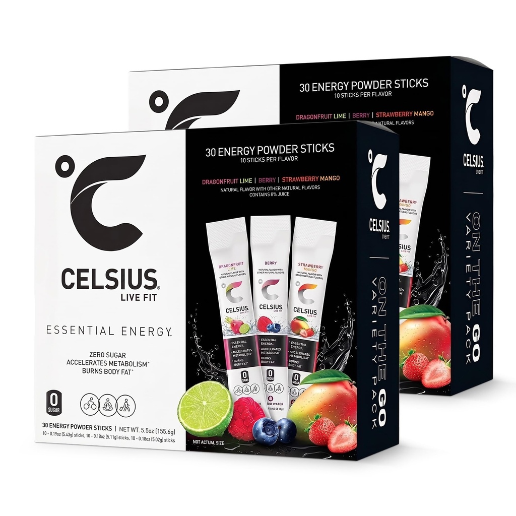 On The go Energy Powder Sticks Variety 60 Packets - (2) 30-ct Boxes, Dragonfruit Lime, Berry, Strawberry Mango