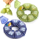 Round Weekly Pill Organizer, TPU Rubberized, Travel Pill Container 7 Dag, med 7 store kompartmenter, Great for daglige vitaminer & kosttilskud, Cute Pill Case med store bogstaver og braille (2 stk)