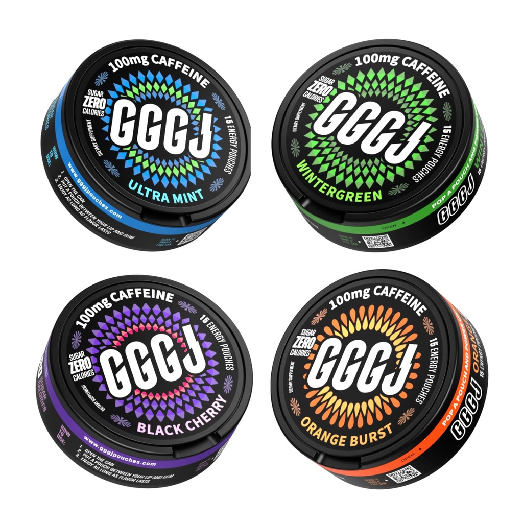 100MG Caffeine Nootropic Energy Pouches | 15 Count Focus Pouches with Alpha GPC, L-Theanine, Rhodiola & B Vitamins | Nicotine-Free, Sugar-Free Plant-Based Energy (Variety Pack D)