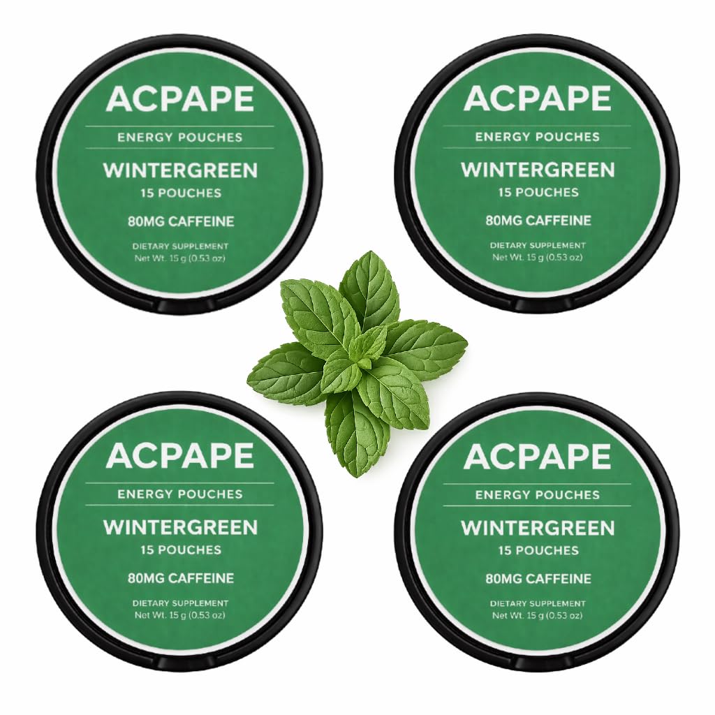 Caffeine Energy Pouches Wintergreen - Nicotine Free Pouches with 80mg Caffeine - Nootropic Pouches with L-Tyrosine, Taurine, Guarana, Theobromine - Caffeine Pouches Nicotine Free - 60 Pouches
