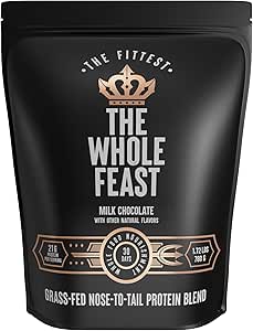 Den fitteste hele feast oksekød protein pulver - mælk chokolade - Græs Fed Næse til Hale Carnivore Blend herunder lever, Colostrum og hele ben - BCAA - 14g Collagen, 21g Total Protein