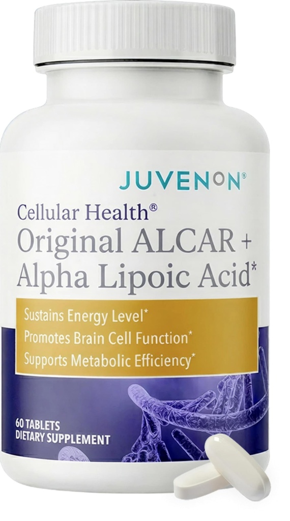 Juvenon Cellulær Health Note 124; Heart, Brain Supplement med Acetyl L- Carnitin og Biotin - Understøtter NAD + funktion, energiproduktion, Mood, Revitalized Metabolisme, Mental Focus & Clarity (60 tabletter)