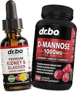 Nyre Support & D Mannose - Økologisk Nyre Blege Kosttilskud Drops & Natural D-Mannose 500mg Kapsler - Cranberry Rense Detox Flush & Urinary Tract Rense Health Supplement