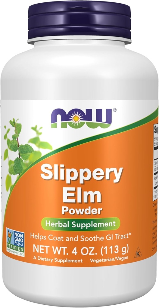 NOW Foods Supplements, Slippery Elm Powder (Ulmus rubra), Non-GMO Project Verified, Herbal Supplement, 4-Ounce