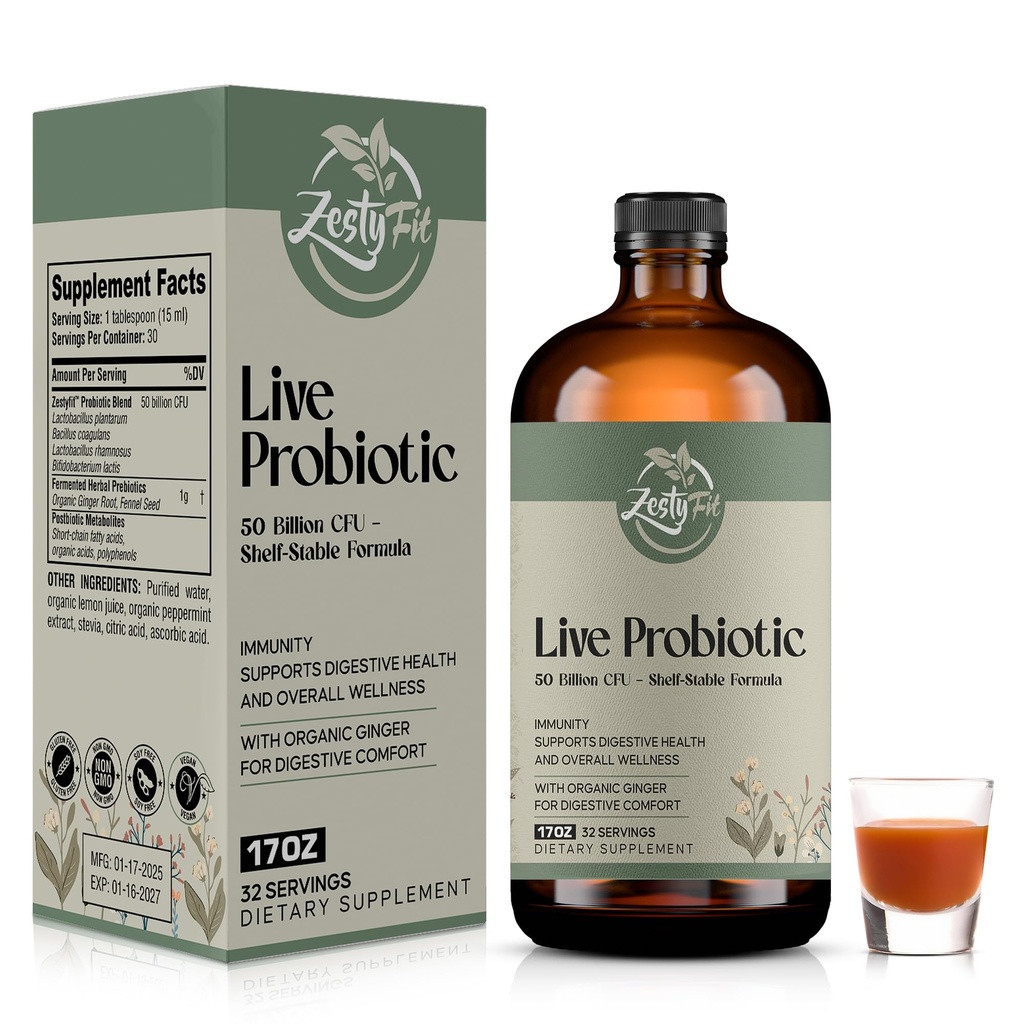 Liquid Probiotic - Natural Probiotic Blend with 50 Billion CFU - Helps Promote Immune Support & Gut Health for Men & Women - No Additives & Fillers -Vegan - Formulated in the USA, 17 fl oz