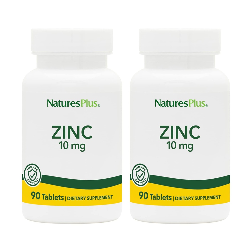 NaturesPlus Zinc 10 mg - 90 Tablets, Pack of 2 - Supports Immune Health & Overall Well-Being - High-Potency Amino Acid Chelate Form - Gluten Free, Vegetarian - 180 Total Servings