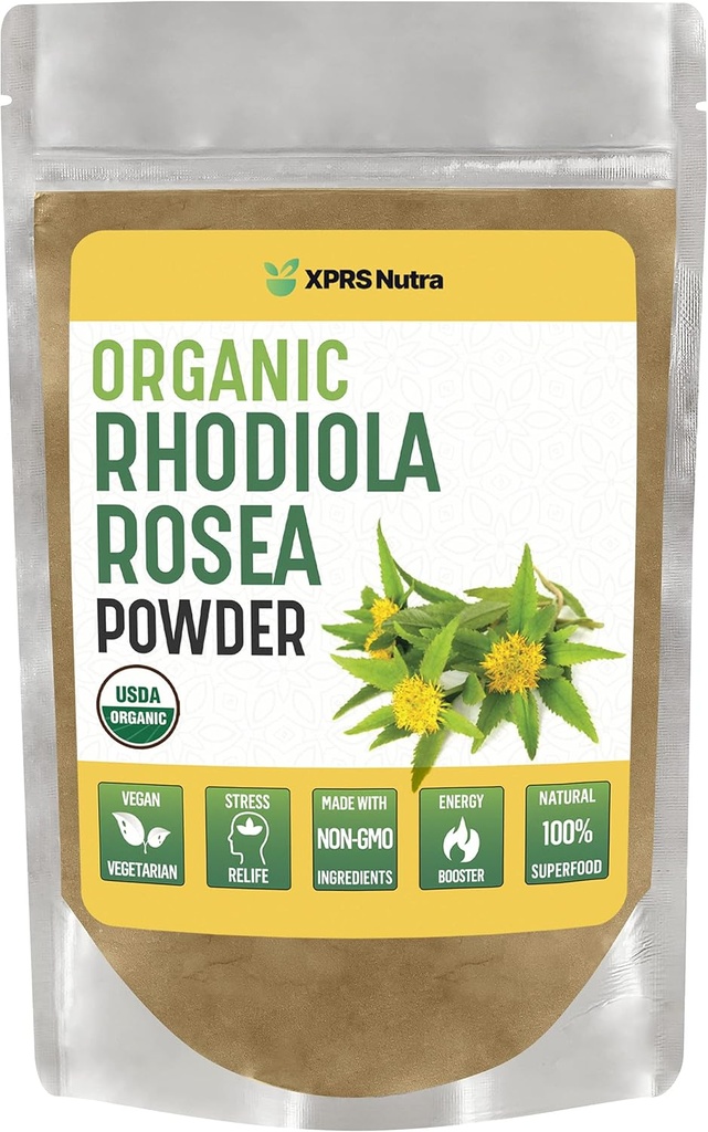 XPRS Nutra Organic Rhodiola Rosea Powder - Premium USDA Organic Rhodiola Powder to Boost Cognition and relaxation - Vegan Friendly Energy Booster (4 oz)