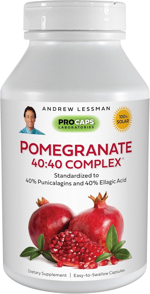 ANDREW LESSMAN Pomegranate 40- 40 Complex 180 Kapsler - All- Natural, High- Potency Extract til at beskytte din krop fra gratis radikal skade. Ingen sukker, kalorier, sødemiddel, konserveringsmidler. Ingen tilsætningsstoffer