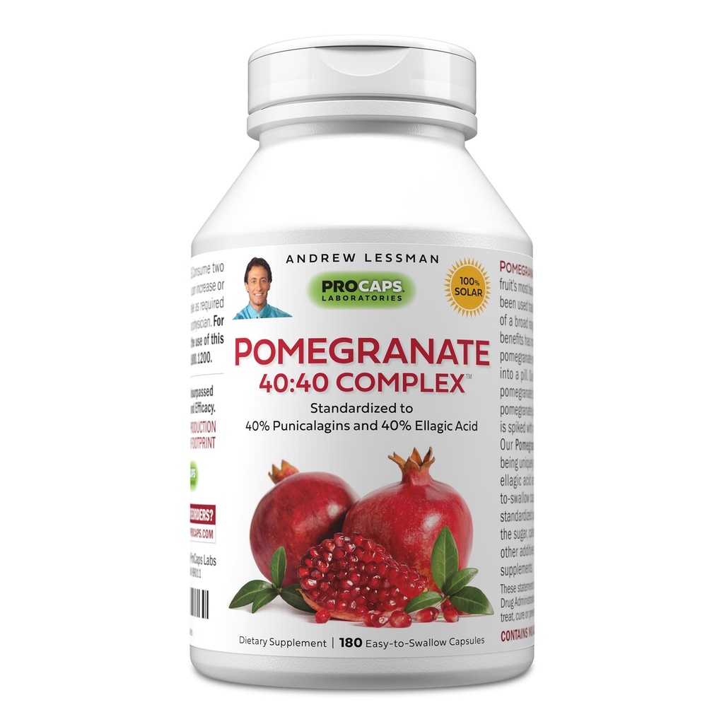 ANDREW LESSMAN Pomegranate 40-40 Complex 180 Capsules - All-Natural, High-Potency Extract to Protect Your Body from Free Radical Damage. No Sugar, Calories, Sweetener, Preservatives. No Additives