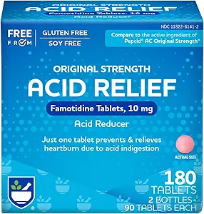 Rite Aid Reducer, Original Strength Famotidine Tablets, 10 mg - 2 Flasker, 90 Tæl hver (180 Tæl i alt)