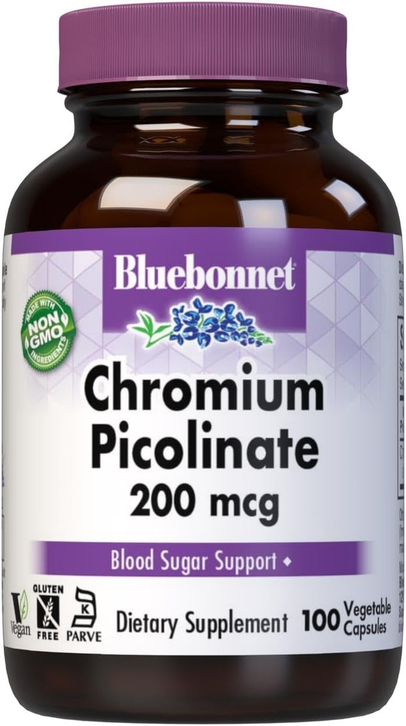 Bluebonnet Chrom Picolinate 200 mcg, 100 vegetariske kapsler, 100 Greve