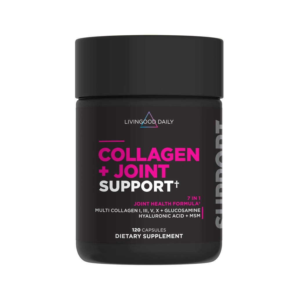 Livingood Daily Collagen + Joint Support, Grass Fed Multi Collagen Peptider I III V X med Hyaluronic Acid, Joint Support for Women & Men, Hir Skin Nails, Keto & Gluten Free, 120 Kapsler