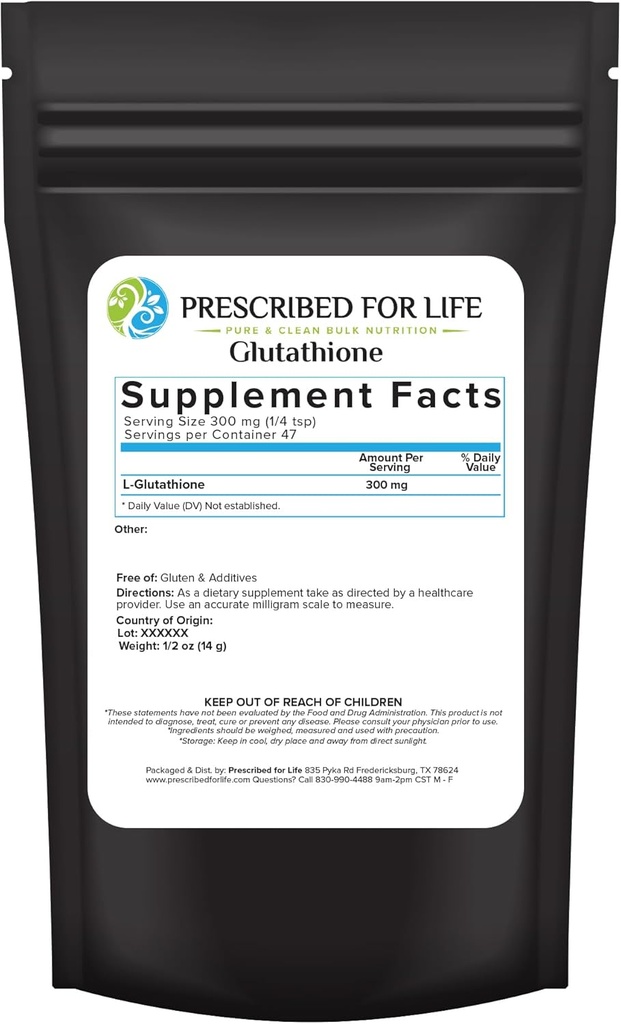 Præskrevet for liv L Glutathion pulver, Pure Reduceret Glutathion, Tripeptid af Aminosyrer Glycin, Glutamin, og cystein, Antioxidanter Supplement for immunforsvar (0.5oz / 14g)