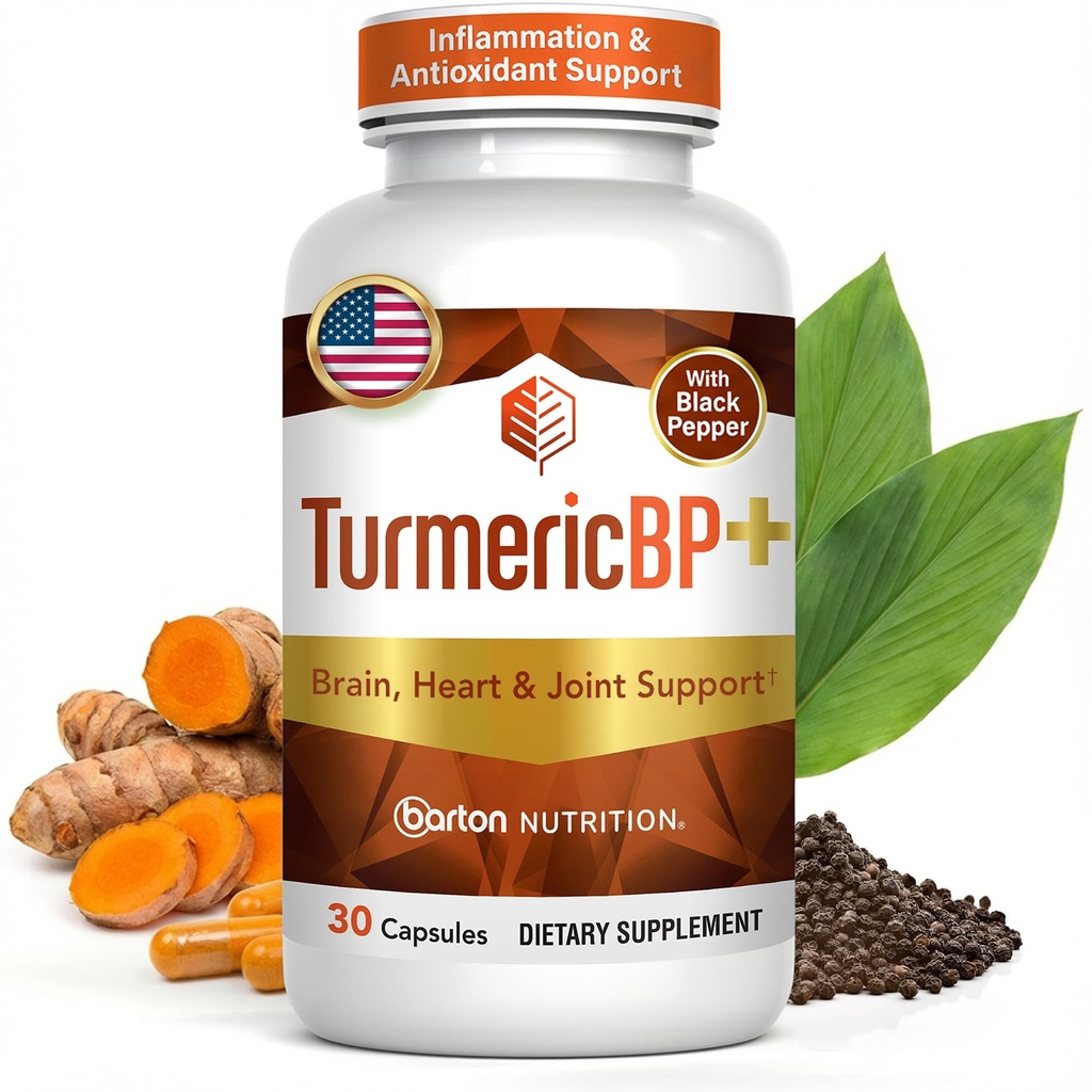 TurmericBP+ Turmeric Curcumin with Black Pepper Extract 655mg - High Absorption Turmeric Supplement with 95% Curcuminoids & BioPerine-Tumeric Capsules for Inflammation Support - 30 Caps,1 Month Supply