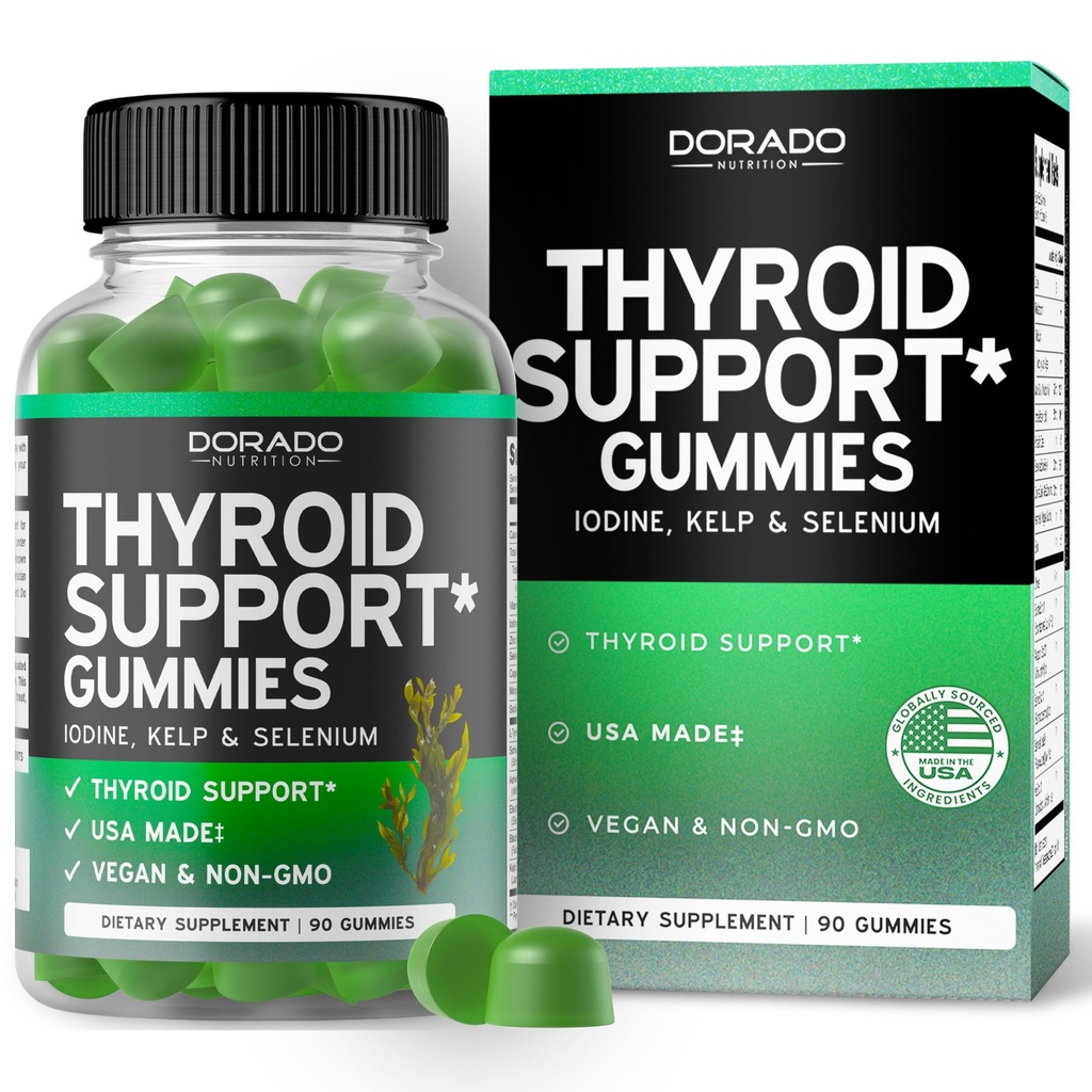 Thyreoideastøtte til kvinder og mænd (90 Gummies) Ashwaganda, jod, Bladderwrack, Kelp, & Schisandra - Support Supplement - Lækker Apple Flavor - Non- GMO, Vegan & Gluten- Free (90 Greve)