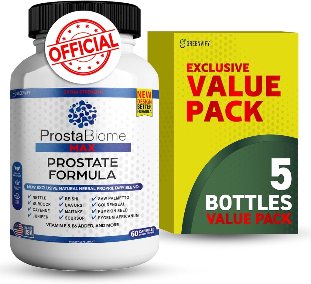 ProstaBiome Max Prostate Support Formel, Natural Herbal Blend med Saw Palmetto, 60 kapsler, 30- Day Supply (5)