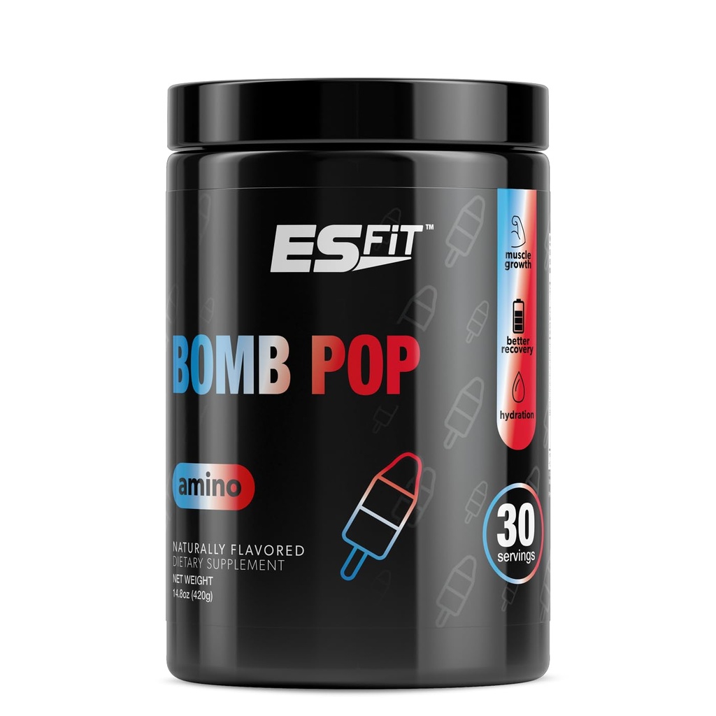 Amino Powder - Pre and Post Workout with Electrolytes - BCAA 2:1:1 Ratio, Amino Acids, Superior Taste, Tested and Certified, Bomb Pop, 30 Servings