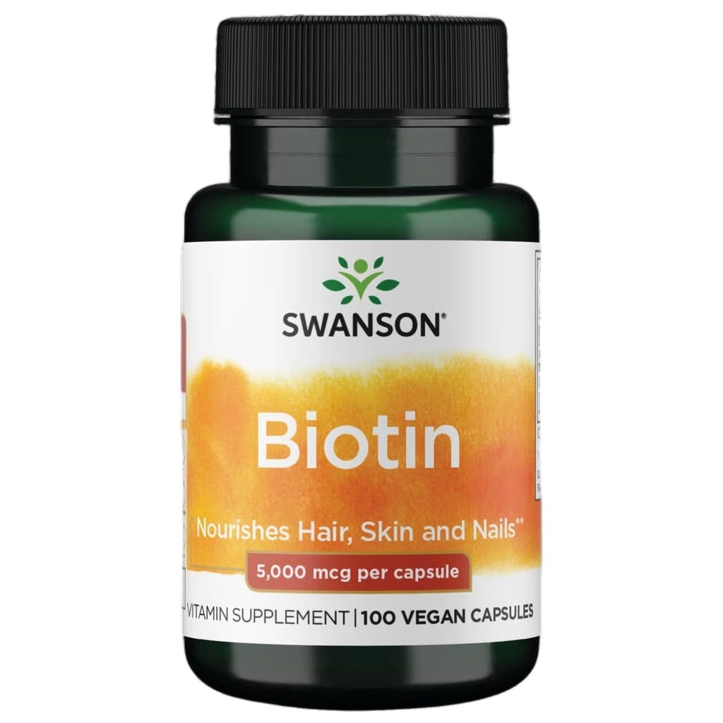 Swanson Biotin Vitamin B7 5000 mikrogram 100 kapsler