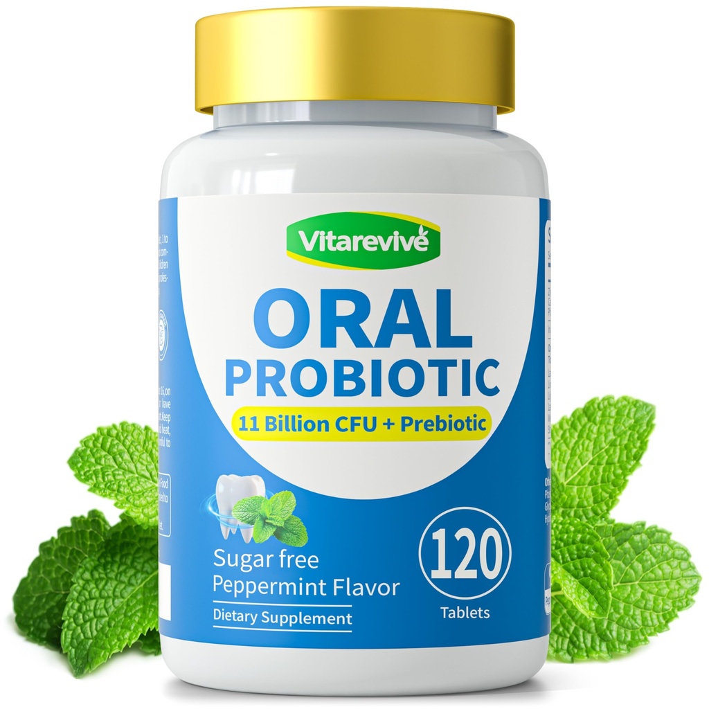 Oral Probiotics Prebiotic for Women & Men, Gum Restore & Dry Mouth Lozenges Products - Bad Breath Treatment for Adults & Mouth & Gut Health, 120 Tablets