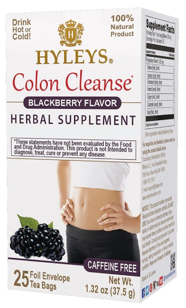 HYLEYS Colon Cleanse Tea BlackBerry Flavor - 25 Tea Tasker (1 pakke)