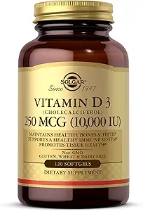 Solgar vitamin D3 (Cholecalciferol) 250 MCG (10.000 IE), 120 Softgels - Hjælper bevare sunde knogler & tænder - immunsystemet support - ikke GMO, Gluten fri, Dairy Free - 120 Servere