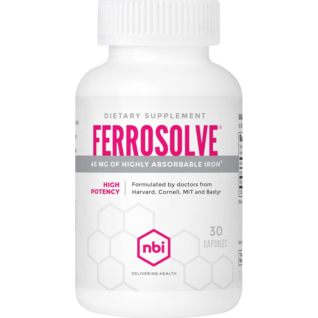 NBI FerroSolve, Best Absorption Iron Supplement 45 mg | High Potency | GI Safe | 30ct Veggie Capsules