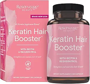 Reserveage Skønhed Keratin hår booster med Biotin & Resveratrol - Hår & Nail vækst supplement til kvinder - Understøtter sund tykkelse & skinne med Biotin - 120 kapsler (60 Servere)
