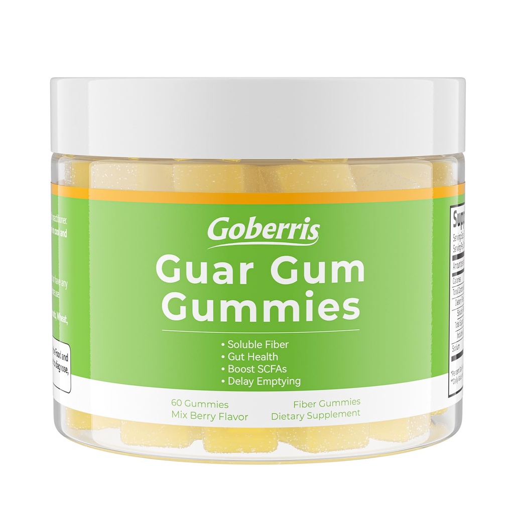 Guar Gum Fiber Gummies 1g - the Top Viscosity Fiber, Total Soluble Fiber 5g - GLP-1 Support & Gut Health, Delay Gastric Emptying, Boost SCFAs, Vegan, Pectin, Mix Berry, Sugar Free, 60