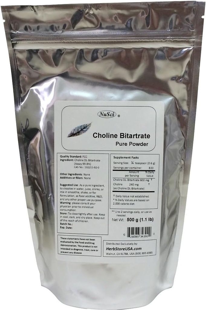 Cholin DL- Bitartrat Pure Powder 500g (1, 1 lb, 17, 6 oz) Smart Nutrient